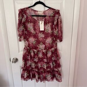 Loveshackfancy Red Cata Floral Silk Dress Size Large NWT